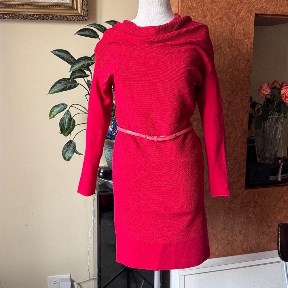 CLUB MONACO Chic Red Knit Sweater Dress – Cowl Neck